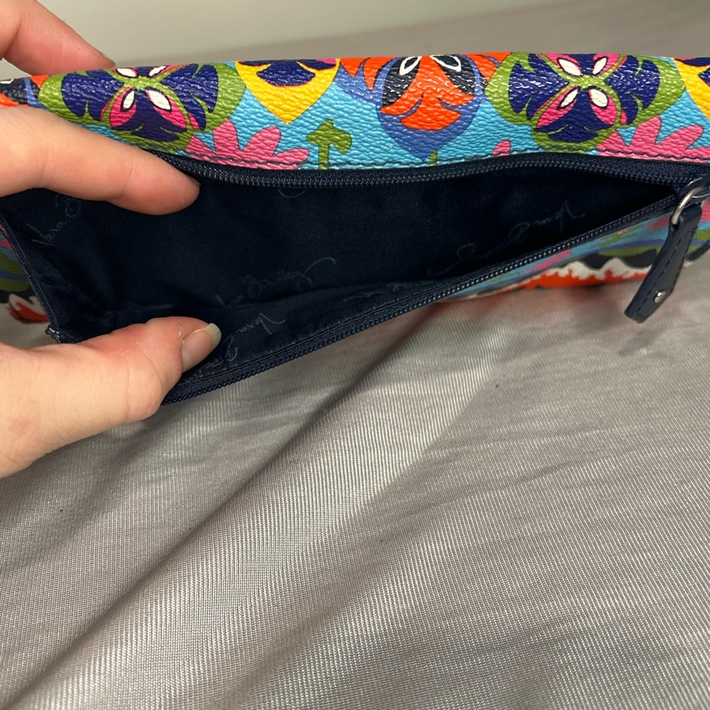 Vera Bradley Women's rio stripe Wallet - Pink and Orange vinyl magnetic tri-fold - Picture 3 of 7